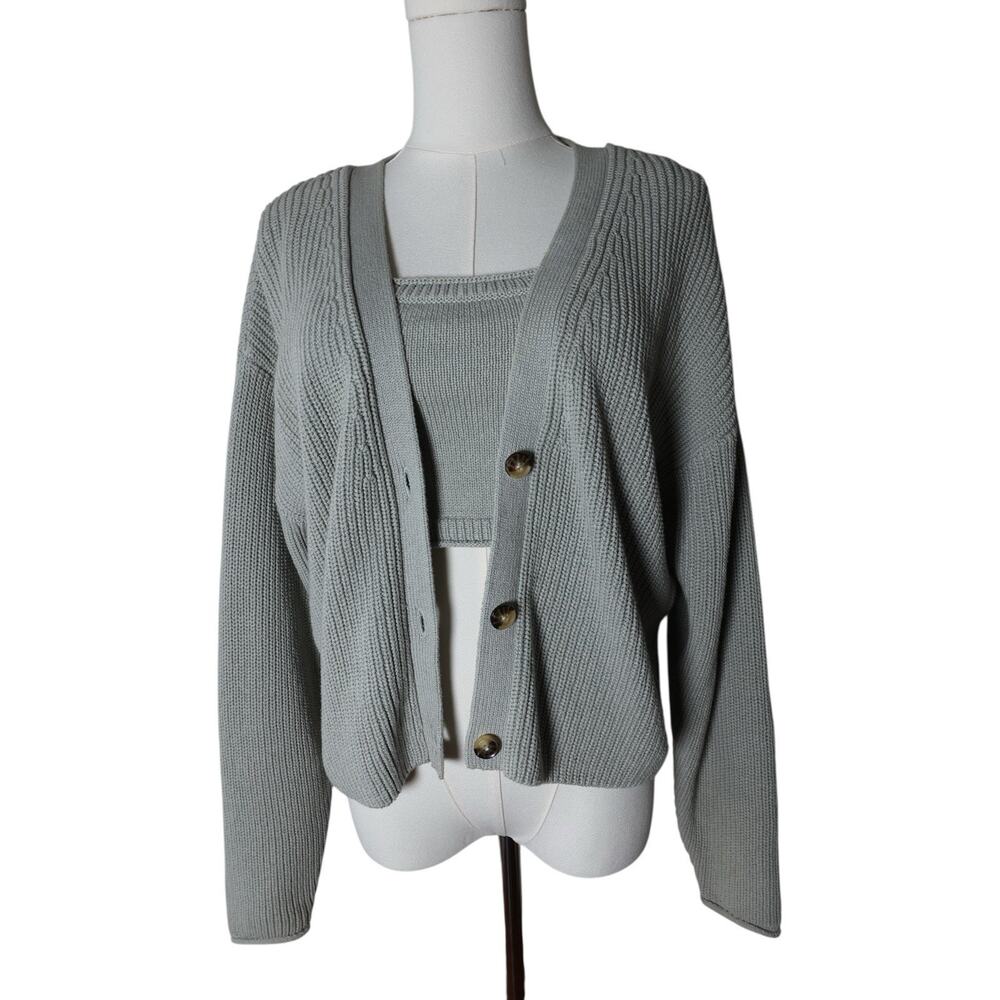 REFORMATION Elke Cotton Tank And Cardigan Set In Dove Size XS